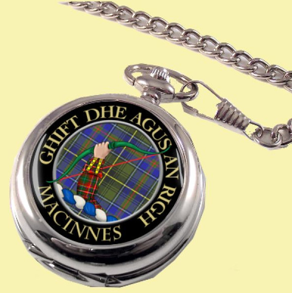 MacInnes Clan Crest Round Shaped Chrome Plated Pocket Watch