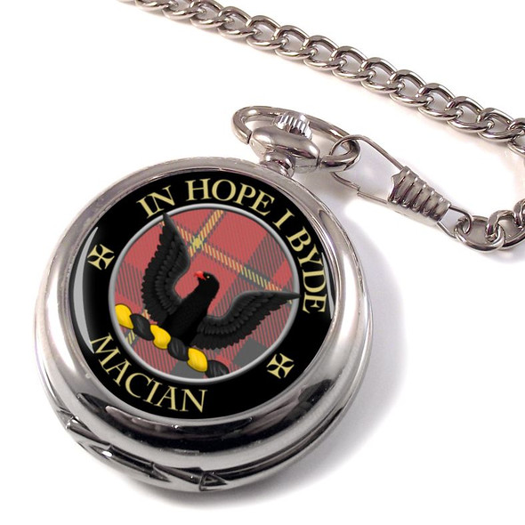 MacIan Clan Crest Round Shaped Chrome Plated Pocket Watch