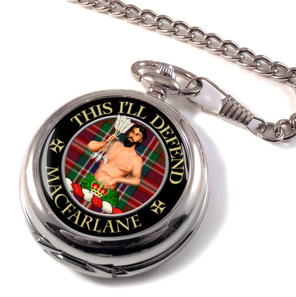 MacFarlane Clan Crest Round Shaped Chrome Plated Pocket Watch