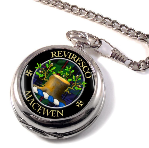 MacEwen Clan Crest Round Shaped Chrome Plated Pocket Watch