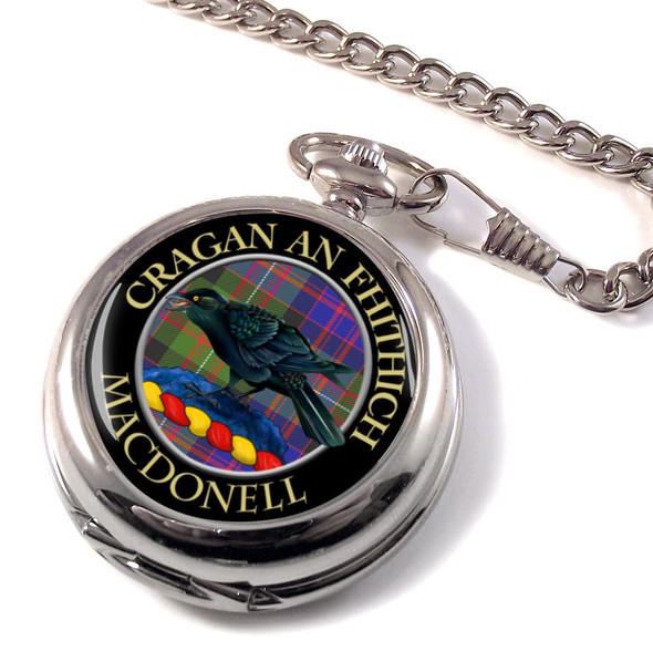 MacDonell Clan Crest Round Shaped Chrome Plated Pocket Watch