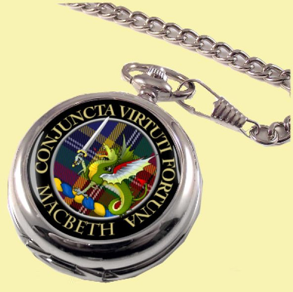 MacBeth Clan Crest Round Shaped Chrome Plated Pocket Watch