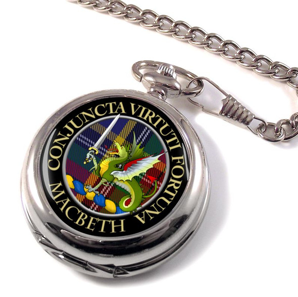 MacBeth Clan Crest Round Shaped Chrome Plated Pocket Watch