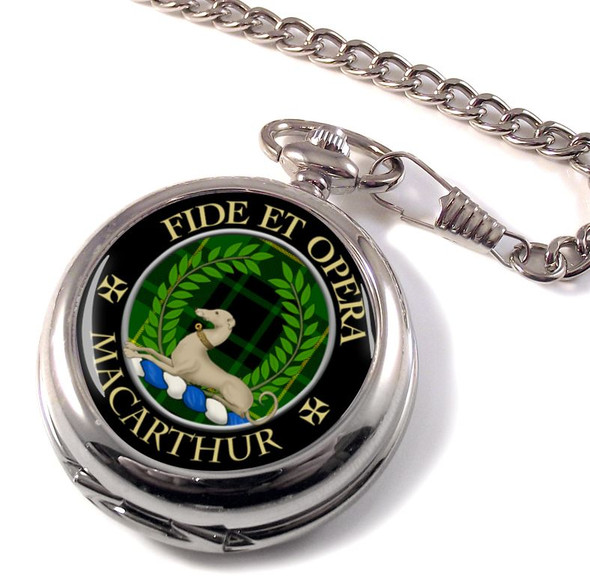 MacArthur Clan Crest Round Shaped Chrome Plated Pocket Watch