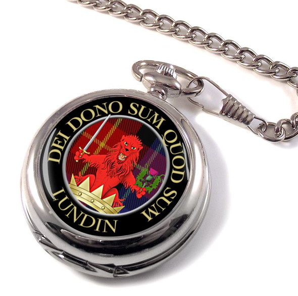 Lundin Clan Crest Round Shaped Chrome Plated Pocket Watch