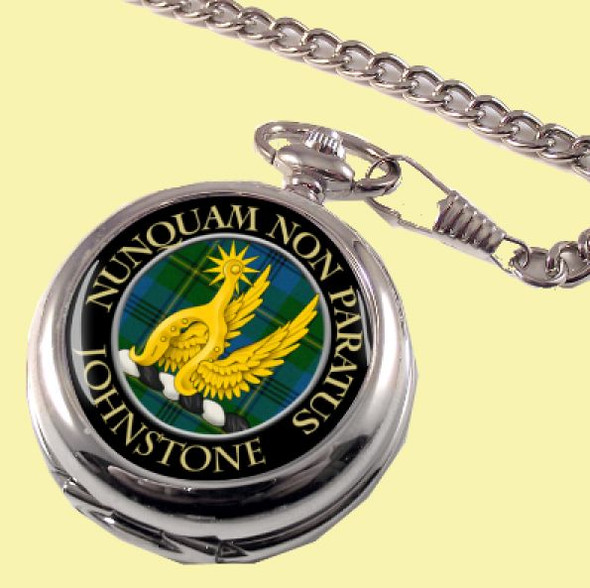 Johnstone Clan Crest Round Shaped Chrome Plated Pocket Watch
