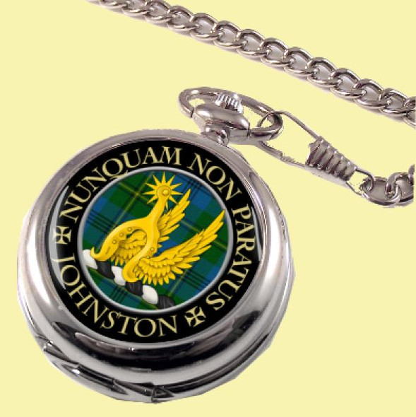 Johnston Clan Crest Round Shaped Chrome Plated Pocket Watch