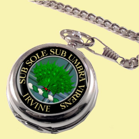 Irvine Clan Crest Round Shaped Chrome Plated Pocket Watch