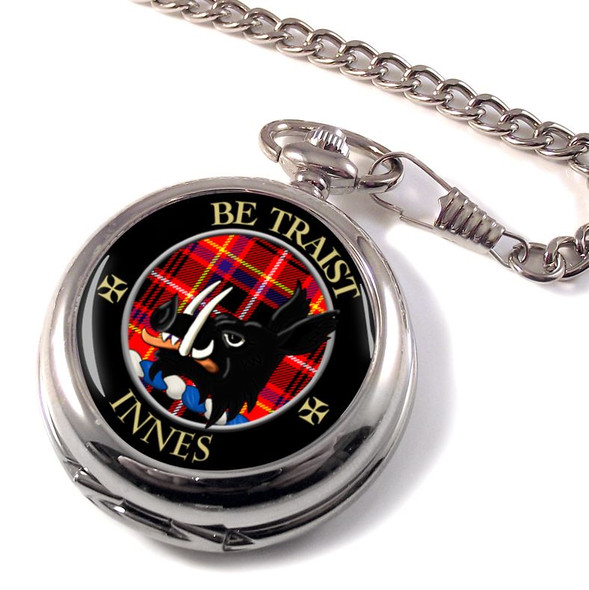 Innes Clan Crest Round Shaped Chrome Plated Pocket Watch