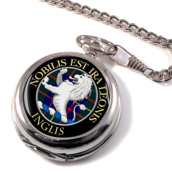 Inglis Clan Crest Round Shaped Chrome Plated Pocket Watch