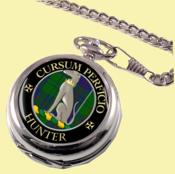Hunter Clan Crest Round Shaped Chrome Plated Pocket Watch