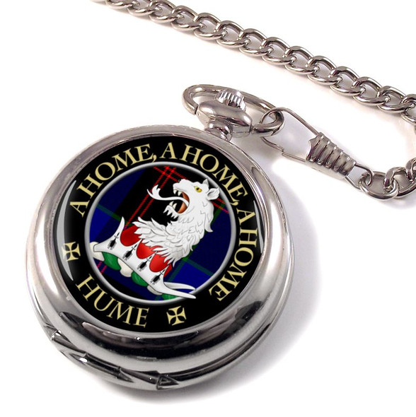 Hume Clan Crest Round Shaped Chrome Plated Pocket Watch
