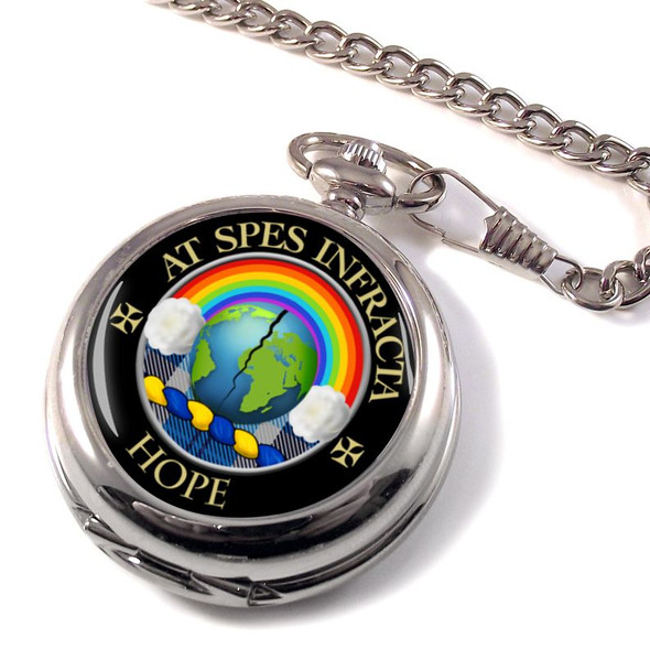 Hope Clan Crest Round Shaped Chrome Plated Pocket Watch