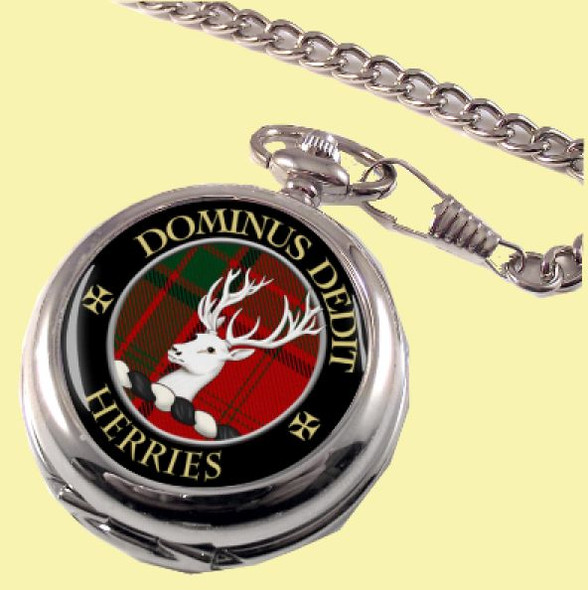 Herries Clan Crest Round Shaped Chrome Plated Pocket Watch
