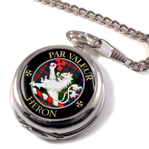 Heron Clan Crest Round Shaped Chrome Plated Pocket Watch