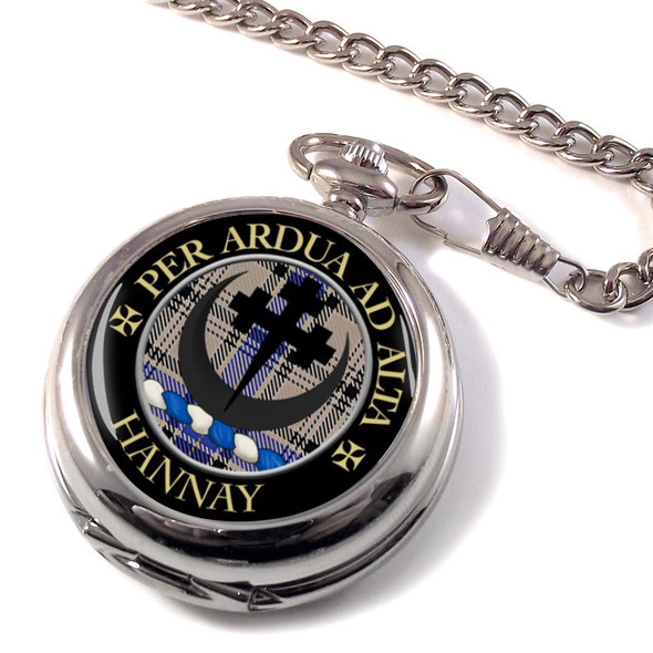 Hannay Clan Crest Round Shaped Chrome Plated Pocket Watch