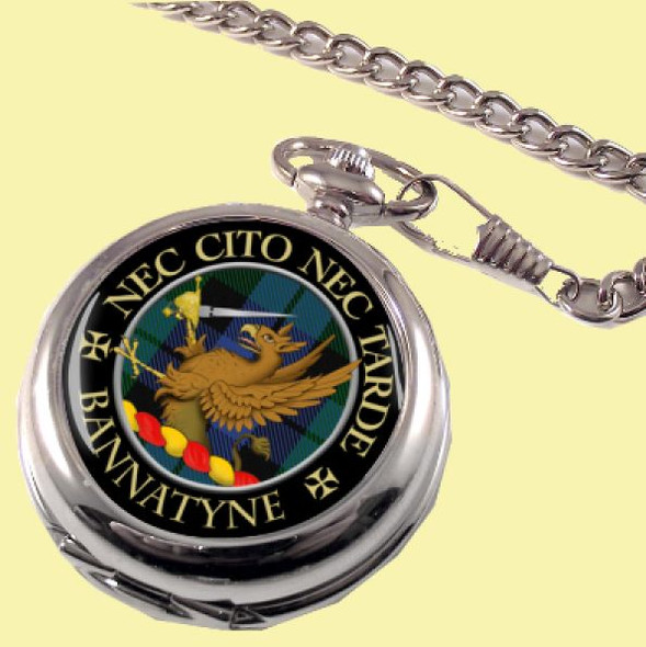 Bannatyne Clan Crest Round Shaped Chrome Plated Pocket Watch
