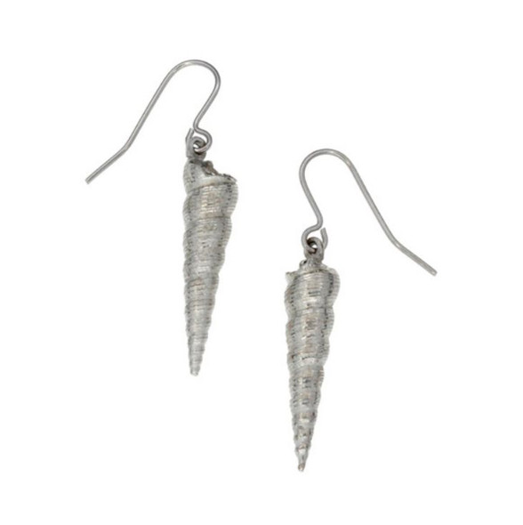 Cone Shell Sheppard Hook Stylish Pewter Earrings