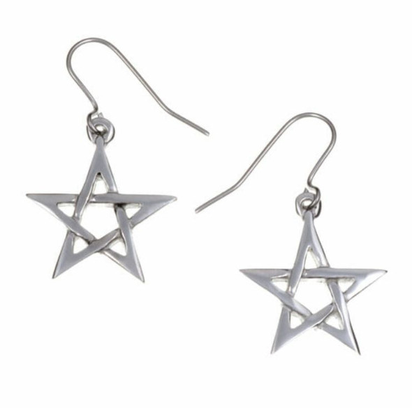 Pentagram Star Small Sheppard Hook Stylish Pewter Earrings