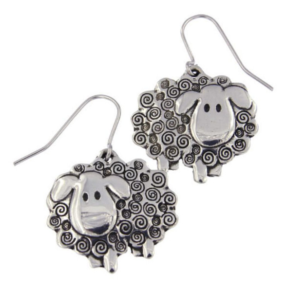 Swirly Sheep Animal Themed Sheppard Hook Stylish Pewter Earrings