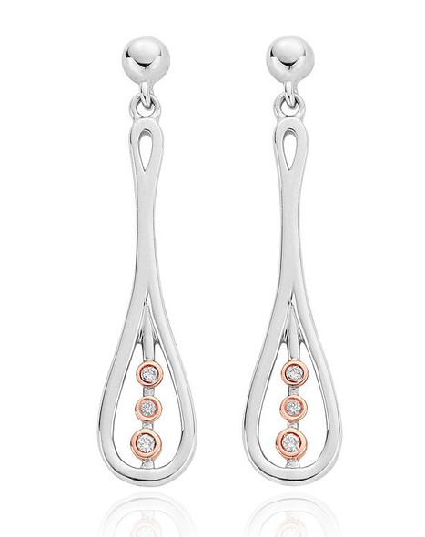 Royal Crown Diamond Drop Welsh Rose Gold Detail Sterling Silver Earrings