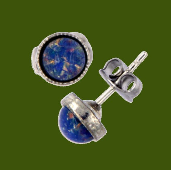 Opal Glass Stone Round Small Stud Stylish Pewter Earrings Opal Glass Stone Round Small Stud Stylish Pewter Earrings