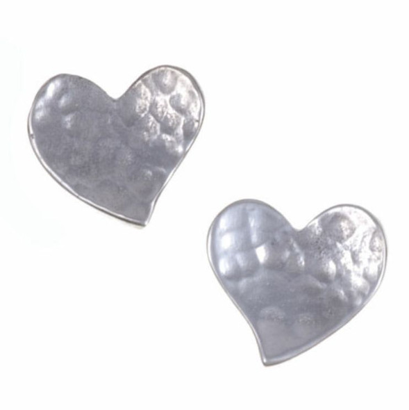 Heartbeat Hammered Love Themed Small Stud Stylish Pewter Earrings