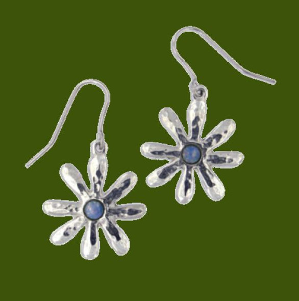 Dahlia Flower Opal Glass Stone Stylish Pewter Sheppard Hook Earrings