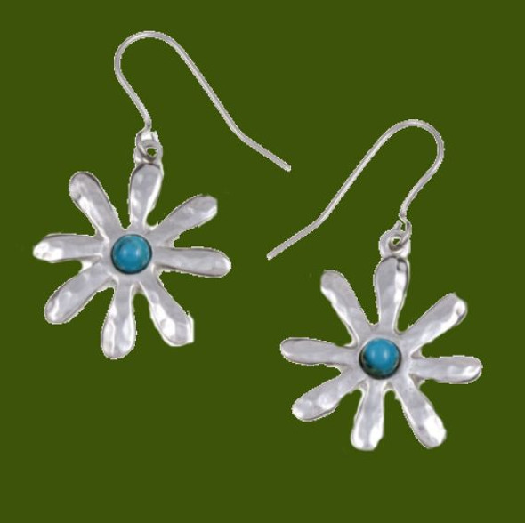 Dahlia Flower Turquoise Stylish Pewter Sheppard Hook Earrings