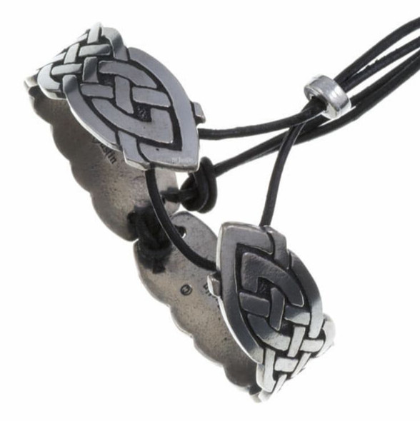 Flame Celtic Knot Embossed Leather Cord Hinged Medium Stylish Pewter Bangle