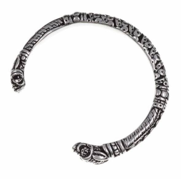 Twin Serpent Heads Embossed Torc Stylish Pewter Bangle