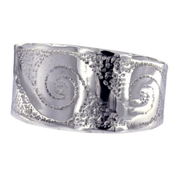 Spirals Engraved Hammered Beaten Tapered Cuff Stylish Pewter Bangle