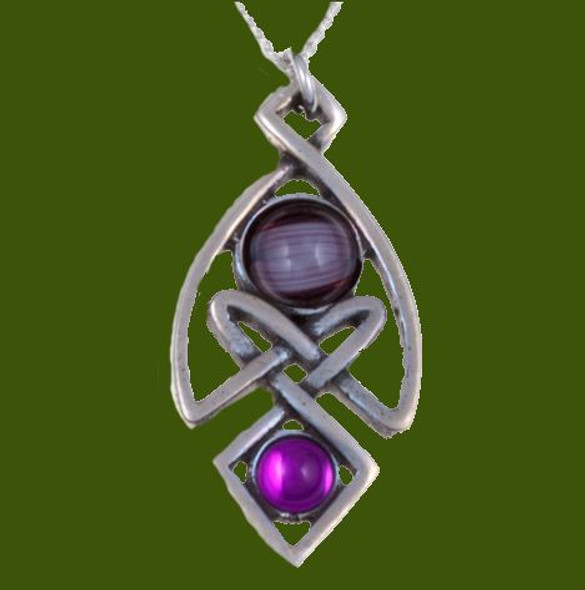 Celtic Knot Antiqued Purple Glass Stone Stylish Pewter Pendant
