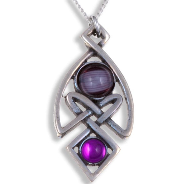 Celtic Knot Antiqued Purple Glass Stone Stylish Pewter Pendant