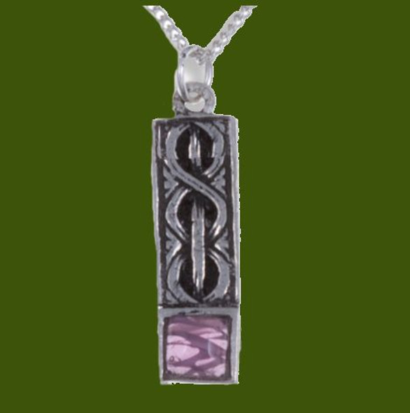 Celtic Knot Antiqued Square Purple Glass Stone Small Stylish Pewter Pendant