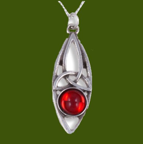 Celtic Oval Knot Antiqued Red Glass Stone Small Stylish Pewter Pendant