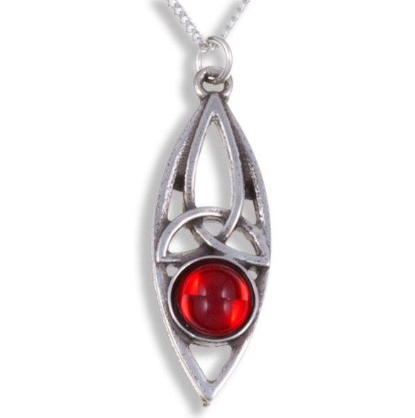 Celtic Oval Knot Antiqued Red Glass Stone Small Stylish Pewter Pendant