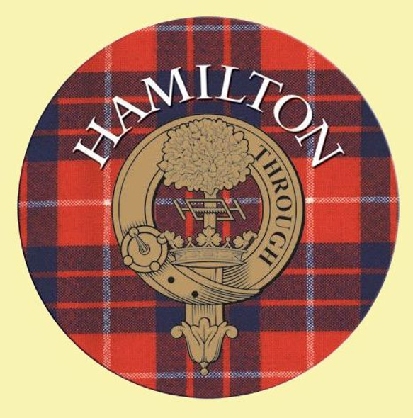 Hamilton Clan Crest Tartan Cork Round Clan Badge Coasters Set of 2