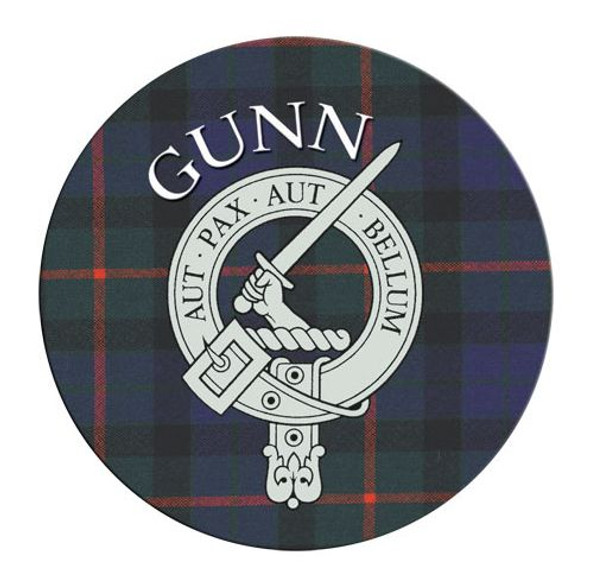 Gunn Clan Crest Tartan Cork Round Clan Badge Coasters Set of 2