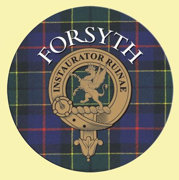Forsyth Clan Crest Tartan Cork Round Clan Badge Coasters Set of 2