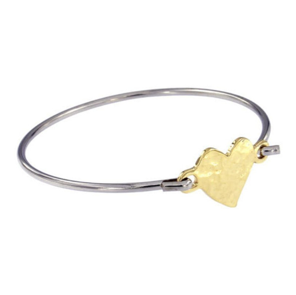 Heartbeat Hammered Gold Heart Symbol Silver Plated Clip On Bangle