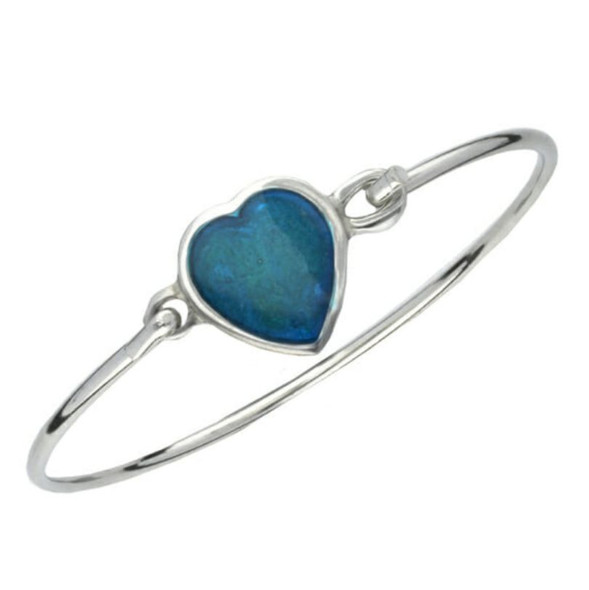 Blue Enamel Heart Pewter Framed Silver Plated Clip On Bangle