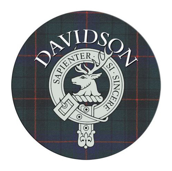 Davidson Clan Crest Tartan Cork Round Clan Badge Coasters Set of 2