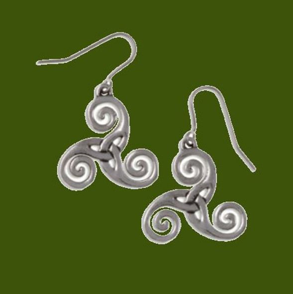 Celtic Triscele Knotwork Stylish Pewter Sheppard Hook Earrings