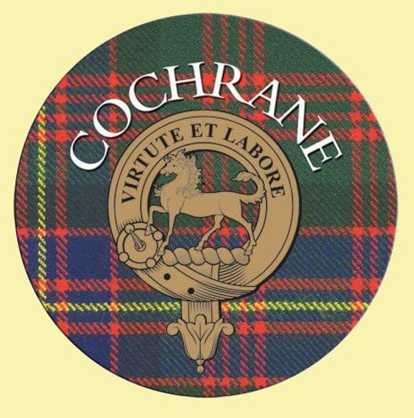 Cochrane Clan Crest Tartan Cork Round Clan Badge Coasters Set of 2
