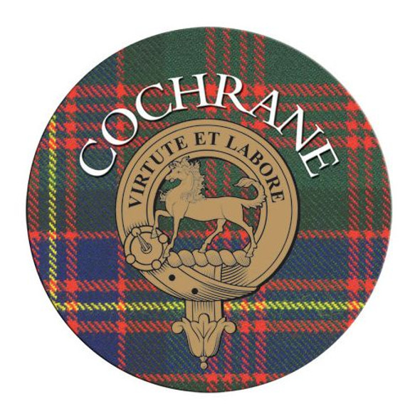 Cochrane Clan Crest Tartan Cork Round Clan Badge Coasters Set of 2