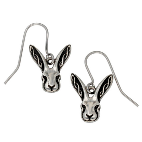 Hare Celtic Knotwork Animal Themed Stylish Pewter Sheppard Hook Earrings