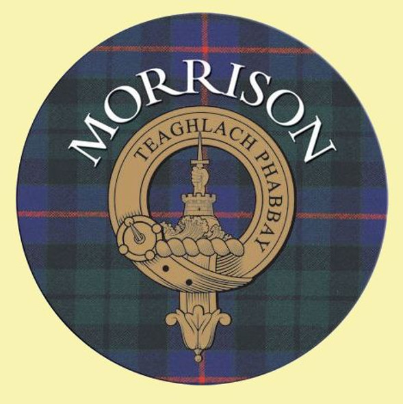 Morrison Clan Crest Tartan Cork Round Clan Badge Coasters Set of 4