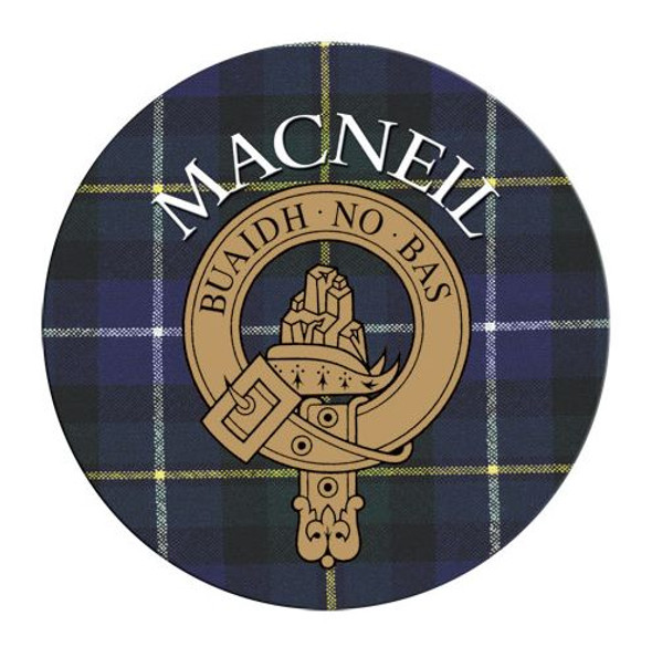 MacNeil Clan Crest Tartan Cork Round Clan Badge Coasters Set of 4