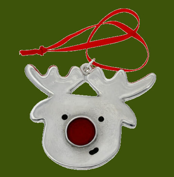 Rudolph Reindeer Red Nose Crystal Stylish Pewter Tree Ornament Decoration